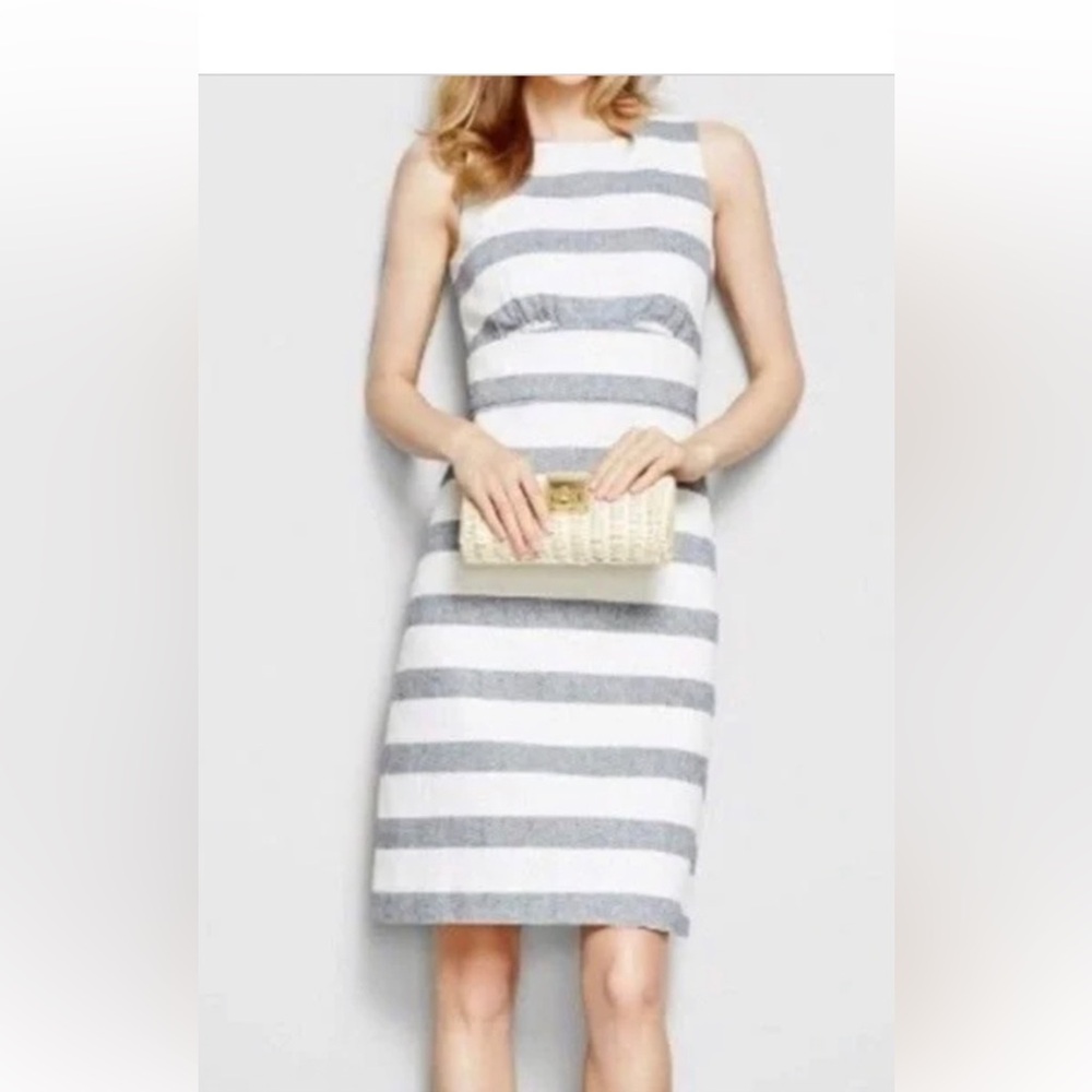 Elegant Striped Sleeveless Dress - Navy and White